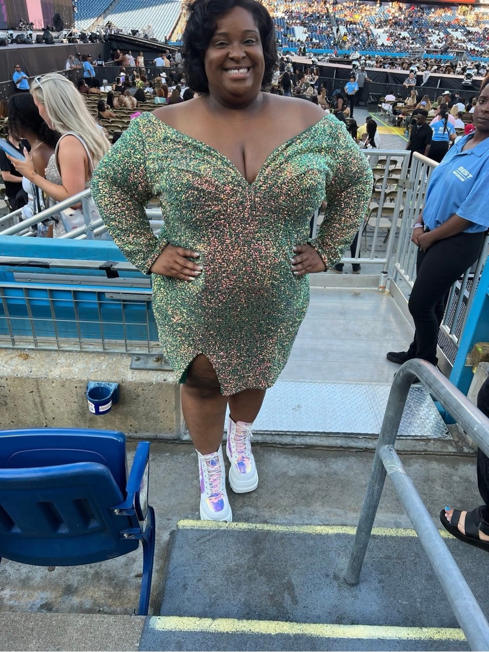 Sydney's Closet Green Sequin Off-Shoulder Bodycon Mini Dress